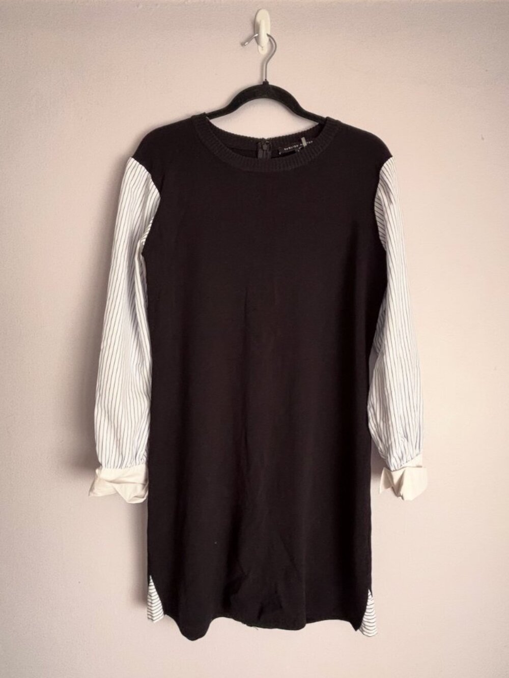English Factory Black Sweater Mixed Media Shirt Dress Sz. L